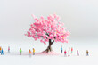 ミニチュアの桜と人々、3D CG