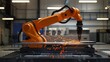 Industrial Robot Arm Cutting Metal in Factory