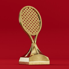 Wall Mural - Tennis Award Trophy in the Shape of a Gold Tennis Racket. 3d Rendering