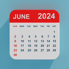 Fototapete - Flat Icon Calendar June 2024. 3d Rendering