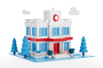 Poster - Abstract Scene with Cartoon Hospital Building. 3d Rendering