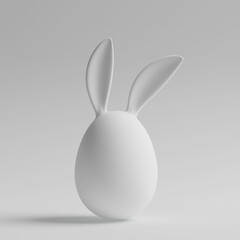 Poster - White Easter Egg with Bunny Ears in Clay Style. 3d Rendering