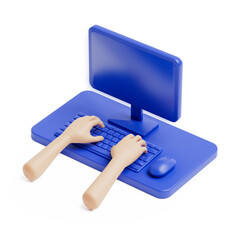 Leinwandbilder - Infographic Isometric Cartoon Scene with Desktop and Hands on a Computer Keyboard. 3d Rendering