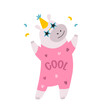 Vector illustration of a happy hippo dancing in disco glasses and cool costume.