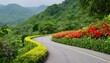 A winding road bordered by lush greenery and vibra upscaled 3