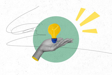 Wall Mural - creative collage picture human hand hold lightbulb electrical lamp find solution doodles idea plan i