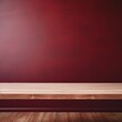 Maroon background with a wooden table, product display template. maroon background with a wood floor. Maroon and white photo of an empty room