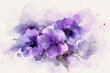 Watercolor bouquet of purple hydrangea on white background