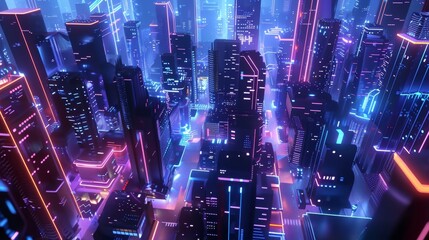 Sticker - A futuristic 3D cityscape with sleek neon buildings  AI generated illustration