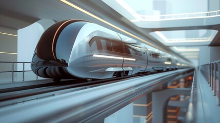 Poster - A futuristic 3D model of a magnetic levitation train  AI generated illustration