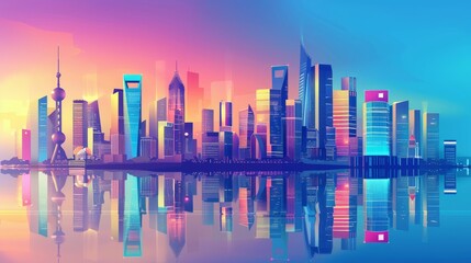 Sticker - A futuristic cityscape done in a cute cartoon style  AI generated illustration