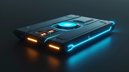 A modern 3D model of a music player with sleek lines and glowing accents  AI generated illustration