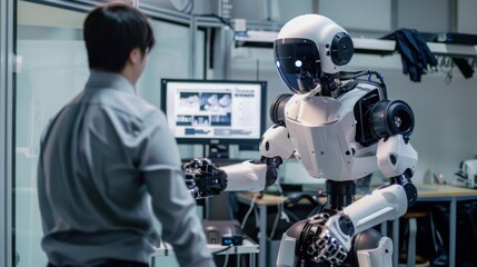 Poster - Man Standing Next to Robot in Room