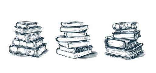 Wall Mural - Books, Hand drawn illustration in sketch style.