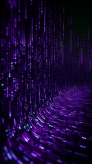 Canvas Print - Purple binary code on dark, creating an atmosphere of data technology and cyber security. Focus on the binary number texture with copy space for photo text or product, blank empty copyspace