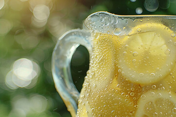 Wall Mural - A refreshing lemonade pitcher with condensation droplets glistening in the summer heat.