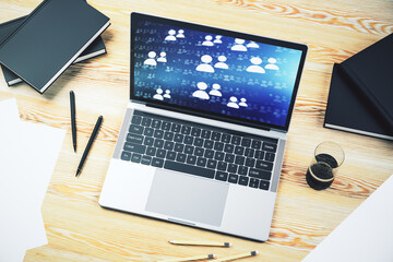 Wall Mural - modern computer screen with social network media concept. 3d rendering