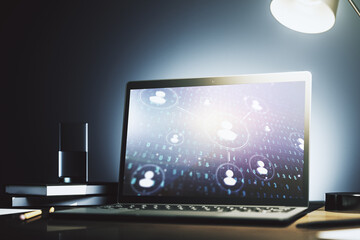 Wall Mural - modern computer screen with social network media concept. 3d rendering