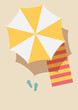 Vacation and travel concept. Beach umbrella, beach towel, sandals. vector illustration.