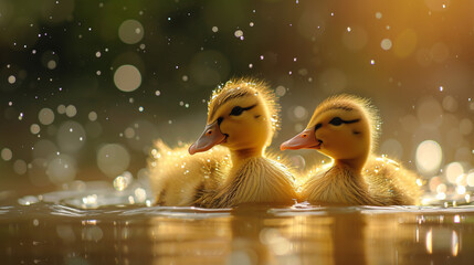 Canvas Print - a group of ducks swimming in water