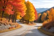 Winding unpaved road through beautiful fall nature scenery.