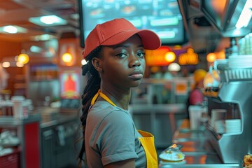 portrait of a young female fast food worker