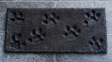 Wall Mural - Blank mockup of a door mat with a playful dog paw print pattern. .