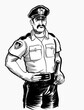 American cop character. Hand-drawn black and white sketch
