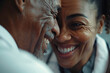 A close-up of a doctor's face, their eyes crinkled with laughter as they share a joke with a patient.