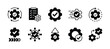 Gear settings icon set. Containing execution, process, system, evaluate, efficiency, business management project, task, implement, operation, optimize, performance. Vector illustration
