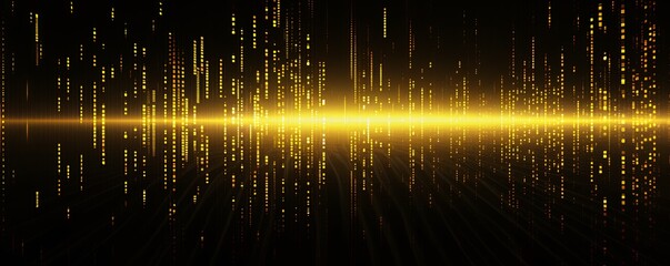 Wall Mural - Yellow binary code on dark, creating an atmosphere of data technology and cyber security. Focus on the binary number texture with copy space for photo text or product, blank empty copyspace