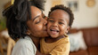 © AIGen - portrait of woman kissing her cute baby son, generative ai