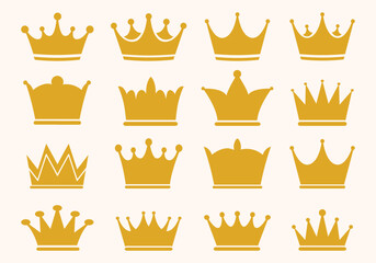 Sticker - Set of golden crown icons. Gold crown heraldic silhouette icons vector