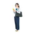 © metamorworks - Full body photo of a Caucasian female businessperson using a smartphone. Full body photo PNG with transparent background precisely cut out with clipping path.