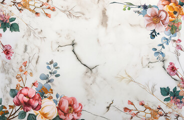 Wall Mural - Marble background with floral design. Panel wall art