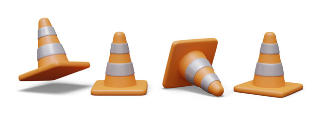 Wall Mural - Set of realistic traffic cones in different positions. Vector elements