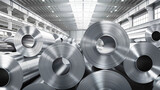 Rolls of cold-rolled galvanized steel in a warehouse