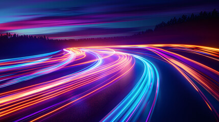 Wall Mural - Colorful light trails with motion effect. Car high speed light lines