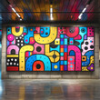 Tunnel with bright graffiti art on the walls.