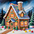 Illustration of cute gingerbread house with festive decorations