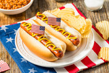 Fototapeta Kuchnia - Patriotic American Memorial Day Hot Dogs