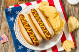 Fototapeta Kuchnia - Patriotic American Memorial Day Hot Dogs