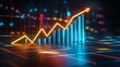 Vibrant 3D Financial Growth Chart with Rising Arrow and Digital Background