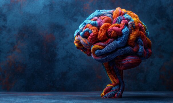 Human brain made of multi-colored tangled threads, banner with copy space, concept of neurodiversity and mental problems --ar 5:3 --style raw --stylize 400 Job ID: dba15f54-5947-40e3-acaa-cff414989822
