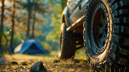 Wall Mural - Off road travel on mountain road, Summer travel camping