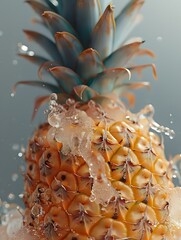 Poster - Generative AI : Close-up translucence minimalist Pineapple full of water drop