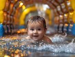 Generative AI : Cute little caucasian girl is swimming in a pool