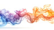 Abstract banner on white, ink in blue, purple, pink, orange flowing on white background, waves or smoke 3d effect.