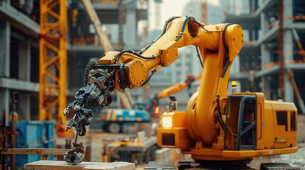 Robotic Construction Worker Operating Large Machinery on Building Site