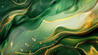 Abstract marble alcohol ink gold and green background banner. Creative backdrop for wedding invitation, business background.